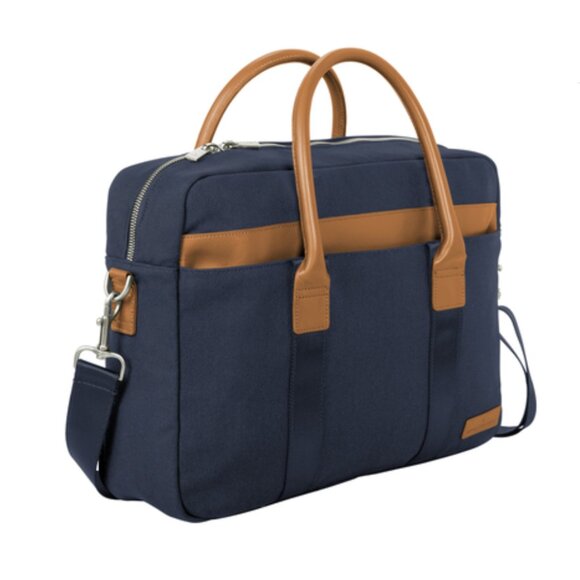 Brooks Brothers Canvas Leather Wells Briefcase in Navy Blue Blazer & Tan NWT - Picture 12 of 12